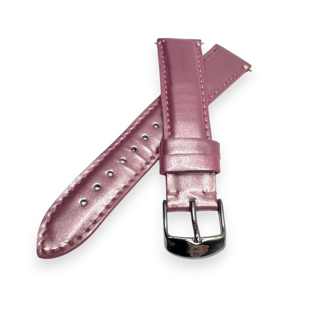 Michele 18mm Patent Leather Replacement Band Strap Frosted Pink Silver NWOT